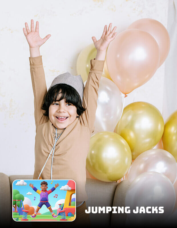 Jumping jacks drill with happy child